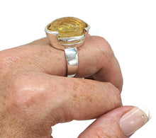 Load image into Gallery viewer, Citrine Ring, Size 7.5, Big Oval Shape, Sterling Silver, Checkerboard - GemzAustralia 