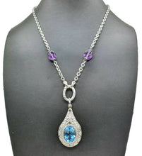 Load image into Gallery viewer, Blue Topaz &amp; Chrome Diopside Pendant, Sterling Silver, Genie Bottle Pendant - GemzAustralia 