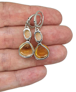 Ethiopian Opal & Citrine Earrings, Sterling Silver, Oval & Pear Shaped, Double Drop - GemzAustralia 