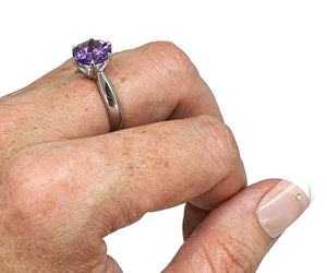 Amethyst Solitaire Ring, Sterling Silver, Size 7.75, prong set, NEW - GemzAustralia 