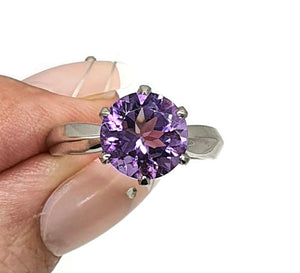 Amethyst Solitaire Ring, Sterling Silver, Size 7.75, prong set, NEW - GemzAustralia 