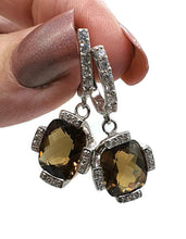 Load image into Gallery viewer, Citrine &amp; Natural White Zircon Earrings, 925 Sterling Silver, Rectangle Earrings - GemzAustralia 