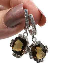 Citrine & Natural White Zircon Earrings, 925 Sterling Silver, Rectangle Earrings - GemzAustralia 