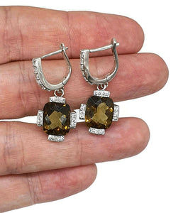 Citrine & Natural White Zircon Earrings, 925 Sterling Silver, Rectangle Earrings - GemzAustralia 