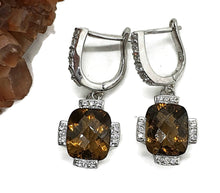 Load image into Gallery viewer, Citrine &amp; Natural White Zircon Earrings, 925 Sterling Silver, Rectangle Earrings - GemzAustralia 