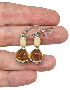 Ethiopian Opal & Citrine Earrings, Sterling Silver, Oval & Pear Shaped, Double Drop - GemzAustralia 