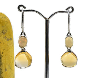 Ethiopian Opal & Citrine Earrings, Sterling Silver, Oval & Pear Shaped, Double Drop - GemzAustralia 