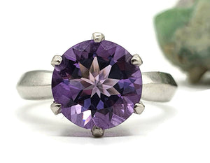 Amethyst Solitaire Ring, Sterling Silver, Size 7.75, prong set, NEW - GemzAustralia 