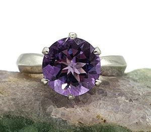 Amethyst Solitaire Ring, Sterling Silver, Size 7.75, prong set, NEW - GemzAustralia 