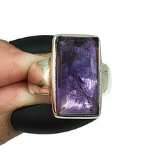 Load image into Gallery viewer, Amethyst Cabochon Ring, Size 8, Sterling Silver, Rectangle Shaped, February Birthstone, 6th year Anniversary Gem - GemzAustralia 