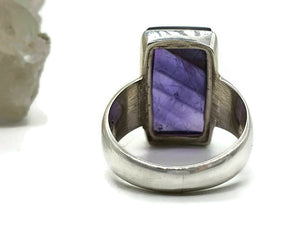 Amethyst Cabochon Ring, Size 8, Sterling Silver, Rectangle Shaped, February Birthstone, 6th year Anniversary Gem - GemzAustralia 