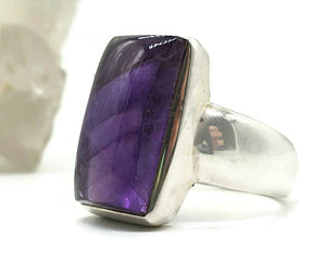 Amethyst Cabochon Ring, Size 8, Sterling Silver, Rectangle Shaped, February Birthstone, 6th year Anniversary Gem - GemzAustralia 