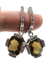 Load image into Gallery viewer, Citrine &amp; Natural White Zircon Earrings, 925 Sterling Silver, Rectangle Earrings - GemzAustralia 
