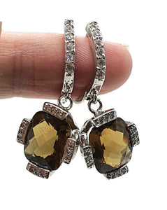 Citrine & Natural White Zircon Earrings, 925 Sterling Silver, Rectangle Earrings - GemzAustralia 