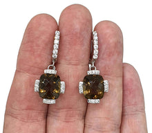 Load image into Gallery viewer, Citrine &amp; Natural White Zircon Earrings, 925 Sterling Silver, Rectangle Earrings - GemzAustralia 