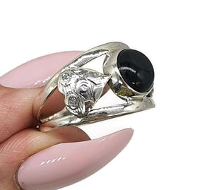 Black Onyx Ring, Size 9.5, Heart Ring, Sterling Silver, Round Shaped - GemzAustralia 