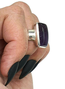 Amethyst Cabochon Ring, Size 8, Sterling Silver, Rectangle Shaped, February Birthstone, 6th year Anniversary Gem - GemzAustralia 