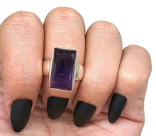 Load image into Gallery viewer, Amethyst Cabochon Ring, Size 8, Sterling Silver, Rectangle Shaped, February Birthstone, 6th year Anniversary Gem - GemzAustralia 