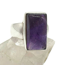 Load image into Gallery viewer, Amethyst Cabochon Ring, Size 8, Sterling Silver, Rectangle Shaped, February Birthstone, 6th year Anniversary Gem - GemzAustralia 