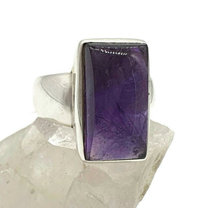 Amethyst Cabochon Ring, Size 8, Sterling Silver, Rectangle Shaped, February Birthstone, 6th year Anniversary Gem - GemzAustralia 