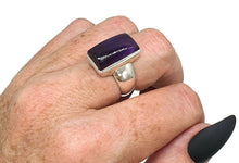 Load image into Gallery viewer, Amethyst Cabochon Ring, Size 8, Sterling Silver, Rectangle Shaped, February Birthstone, 6th year Anniversary Gem - GemzAustralia 