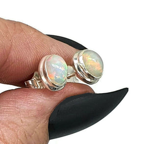 Ethiopian Opal Studs, Sterling Silver, Oval Shaped, October Stone - GemzAustralia 