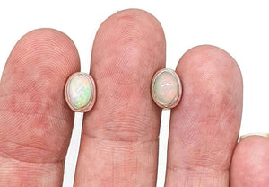 Ethiopian Opal Studs, Sterling Silver, Oval Shaped, October Stone - GemzAustralia 