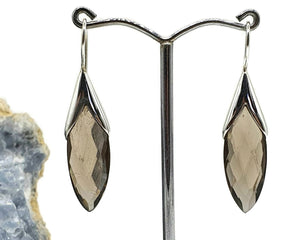 Smoky Quartz Earrings, Sterling Silver, Leaf Shape, Caramel Brown - GemzAustralia 