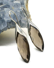 Load image into Gallery viewer, Smoky Quartz Earrings, Sterling Silver, Leaf Shape, Caramel Brown - GemzAustralia 