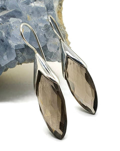 Smoky Quartz Earrings, Sterling Silver, Leaf Shape, Caramel Brown - GemzAustralia 