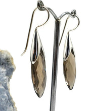 Load image into Gallery viewer, Smoky Quartz Earrings, Sterling Silver, Leaf Shape, Caramel Brown - GemzAustralia 