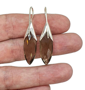 Smoky Quartz Earrings, Sterling Silver, Leaf Shape, Caramel Brown - GemzAustralia 