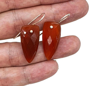 Carnelian Earrings, Arrowhead Design, Sterling Silver, Orange Red Gem - GemzAustralia 