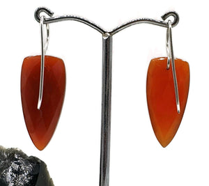 Carnelian Earrings, Arrowhead Design, Sterling Silver, Orange Red Gem - GemzAustralia 