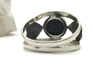 Black Onyx Ring, Size 9.5, Heart Ring, Sterling Silver, Round Shaped - GemzAustralia 