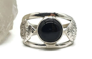 Black Onyx Ring, Size 9.5, Heart Ring, Sterling Silver, Round Shaped - GemzAustralia 