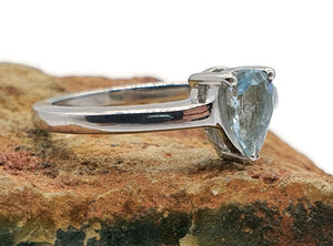 Aquamarine Ring, Sterling Silver, Size 6, Solitaire Ring, March Gem - GemzAustralia 