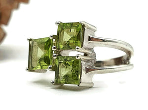 Peridot Ring, Size 5.5, Sterling Silver, Square Shape, Geometric Ring - GemzAustralia 