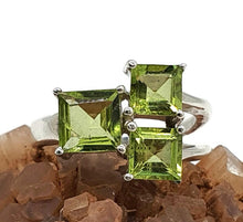 Load image into Gallery viewer, Peridot Ring, Size 5.5, Sterling Silver, Square Shape, Geometric Ring - GemzAustralia 