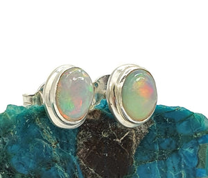 Ethiopian Opal Studs, Sterling Silver, Oval Shaped, October Stone - GemzAustralia 