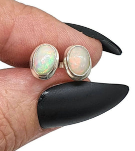 Ethiopian Opal Studs, Sterling Silver, Oval Shaped, October Stone - GemzAustralia 