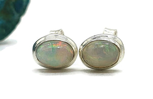 Ethiopian Opal Studs, Sterling Silver, Oval Shaped, October Stone - GemzAustralia 