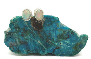 Ethiopian Opal Studs, Sterling Silver, Oval Shaped, October Stone - GemzAustralia 