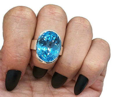 Blue Topaz Ring, size 8.5, sterling silver, 22 carats, oval shaped - GemzAustralia 