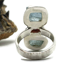 Load image into Gallery viewer, Raw Aquamarine &amp; Garnet Ring, size 6, sterling silver, Birthstone gem - GemzAustralia 