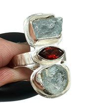 Load image into Gallery viewer, Raw Aquamarine &amp; Garnet Ring, size 6, sterling silver, Birthstone gem - GemzAustralia 