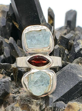 Load image into Gallery viewer, Raw Aquamarine &amp; Garnet Ring, size 6, sterling silver, Birthstone gem - GemzAustralia 