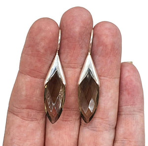 Smoky Quartz Earrings, Sterling Silver, Leaf Shape, Caramel Brown - GemzAustralia 