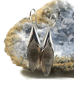 Smoky Quartz Earrings, Sterling Silver, Leaf Shape, Caramel Brown - GemzAustralia 