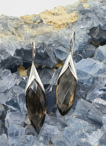 Smoky Quartz Earrings, Sterling Silver, Leaf Shape, Caramel Brown - GemzAustralia 